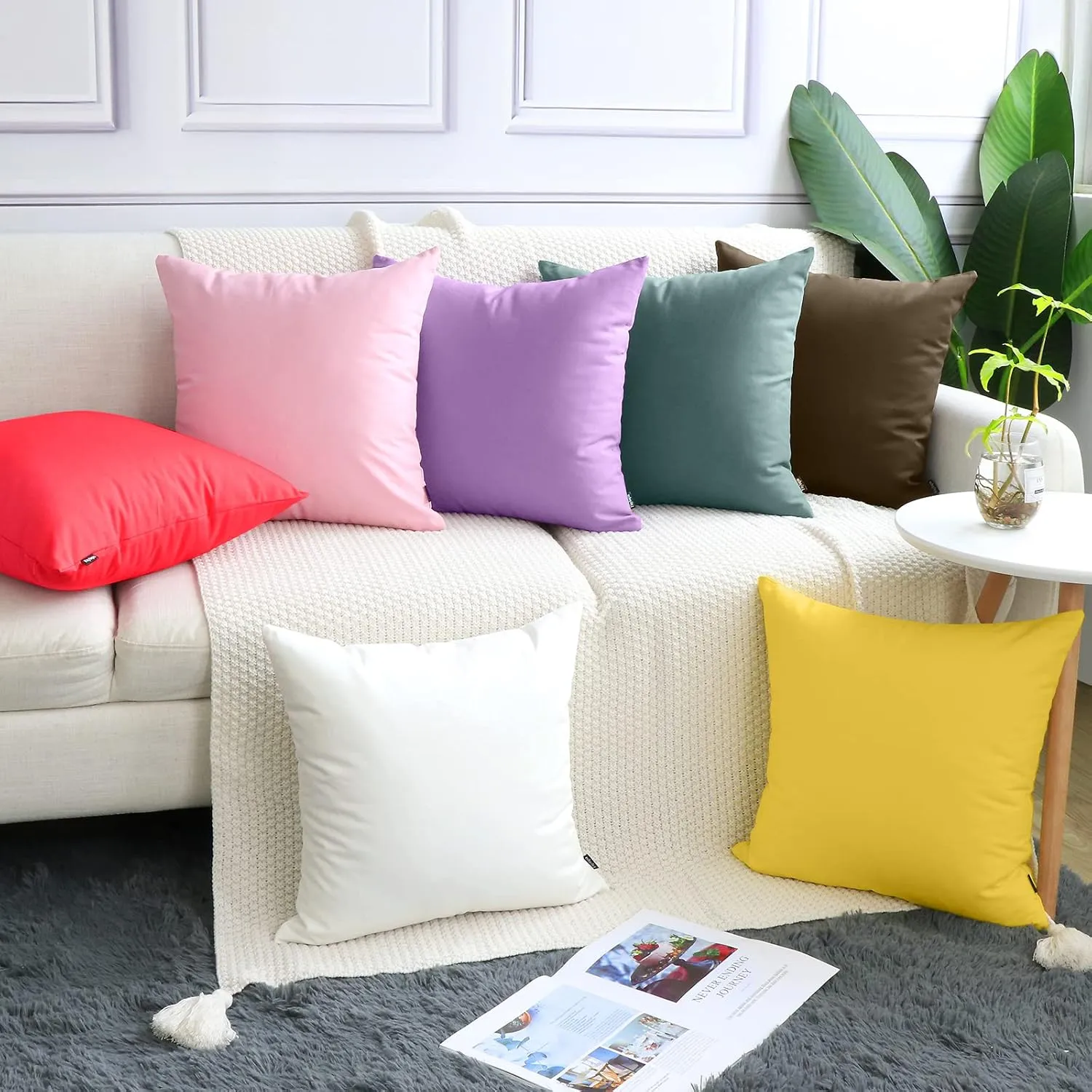 Faylapa 4Pcs Canvas Cotton Pillow Covers, 16 x 16 inch Solid Valentines Decorative Throw Pillow Cases Living Room Car Office Decoration (Case ONLY) (Off White, 40 * 40cm)