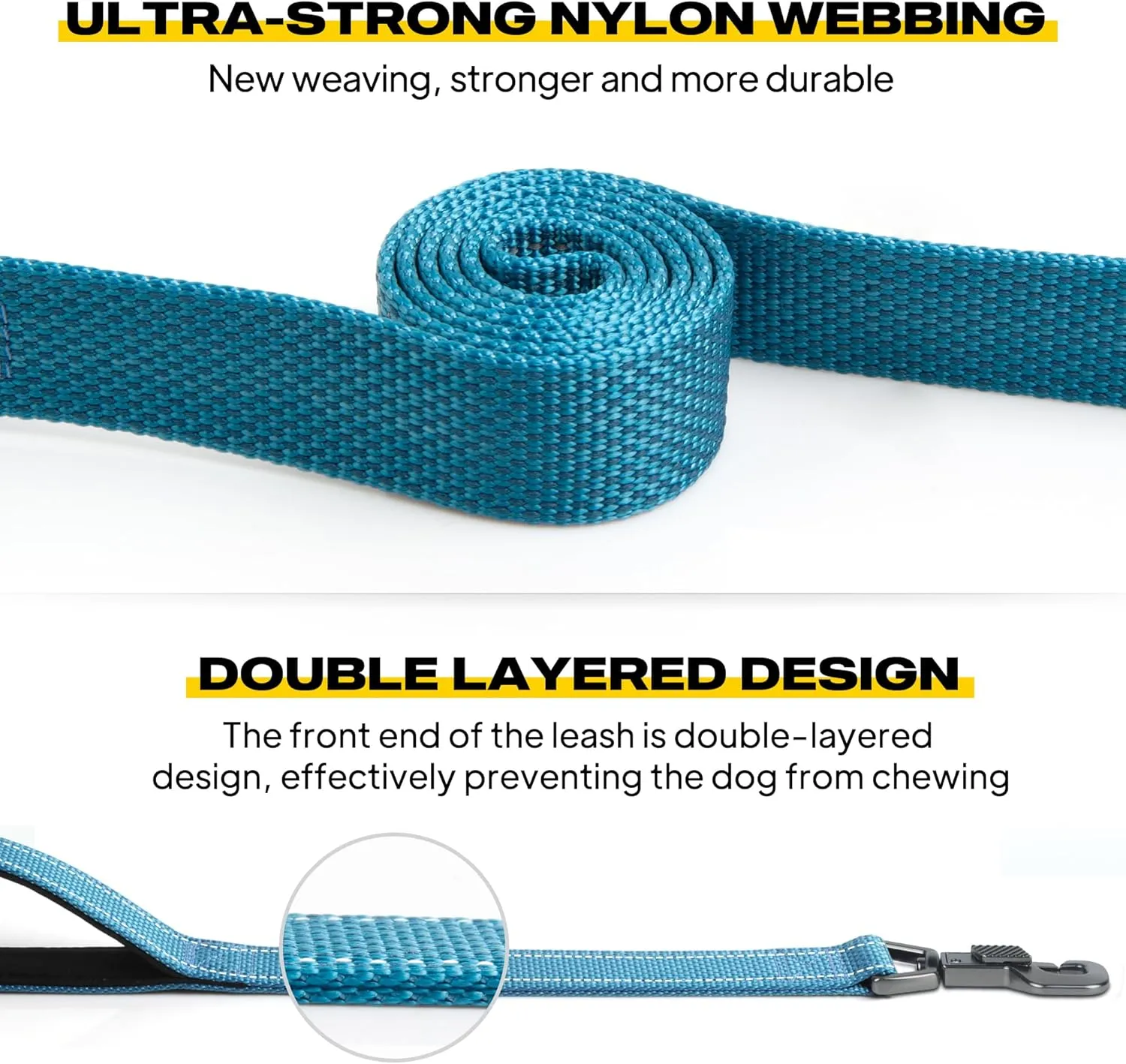 Fida 6 FT Heavy Duty Dog Leash with 2 Comfortable Padded Handles, Traffic Handle & Advanced Easy Snap Hook, Reflective Walking Lead for Large, Medium & Small Breed Dogs, Blue