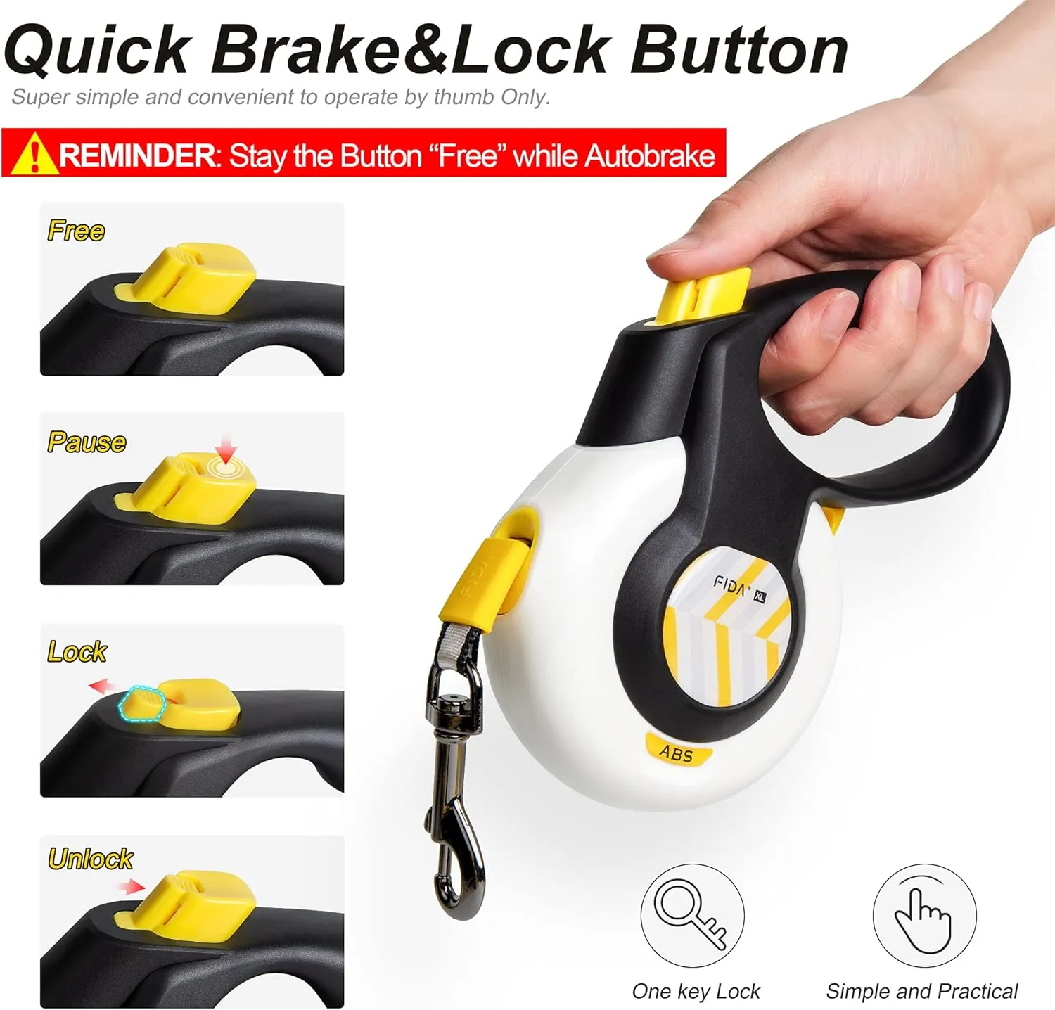 Fida AutoBrake Retractable Dog Leash. Advanced Patented Design for Dog Pulling, 16 ft Heavy Duty No Pull Pet Walking Leash for Extra Large Breeds. Tangle Free, Soft Grip, X-Large Size.