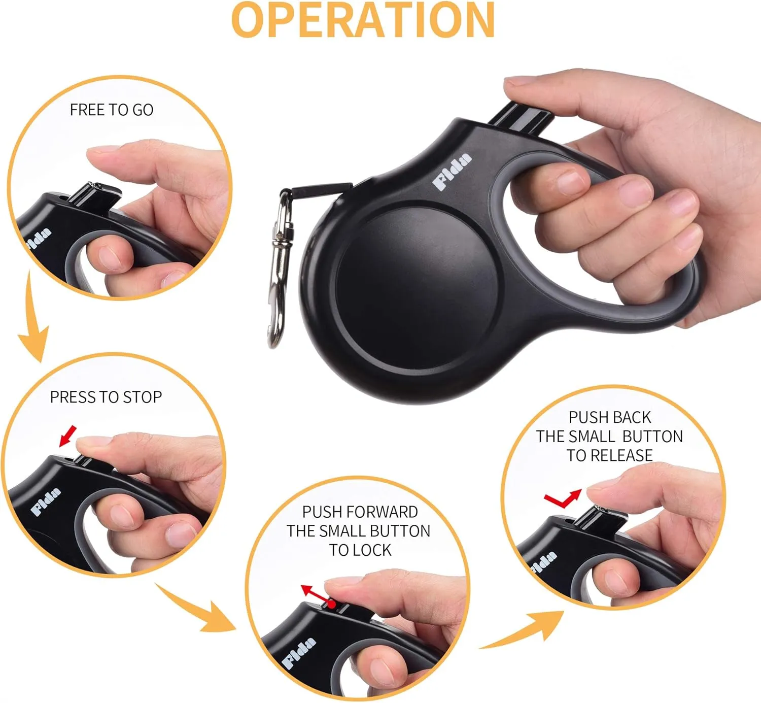 Fida Retractable Dog Leash, 16 ft Dog Walking Leash for Small Dogs up to 26 lbs, 360° Tangle Free, Black