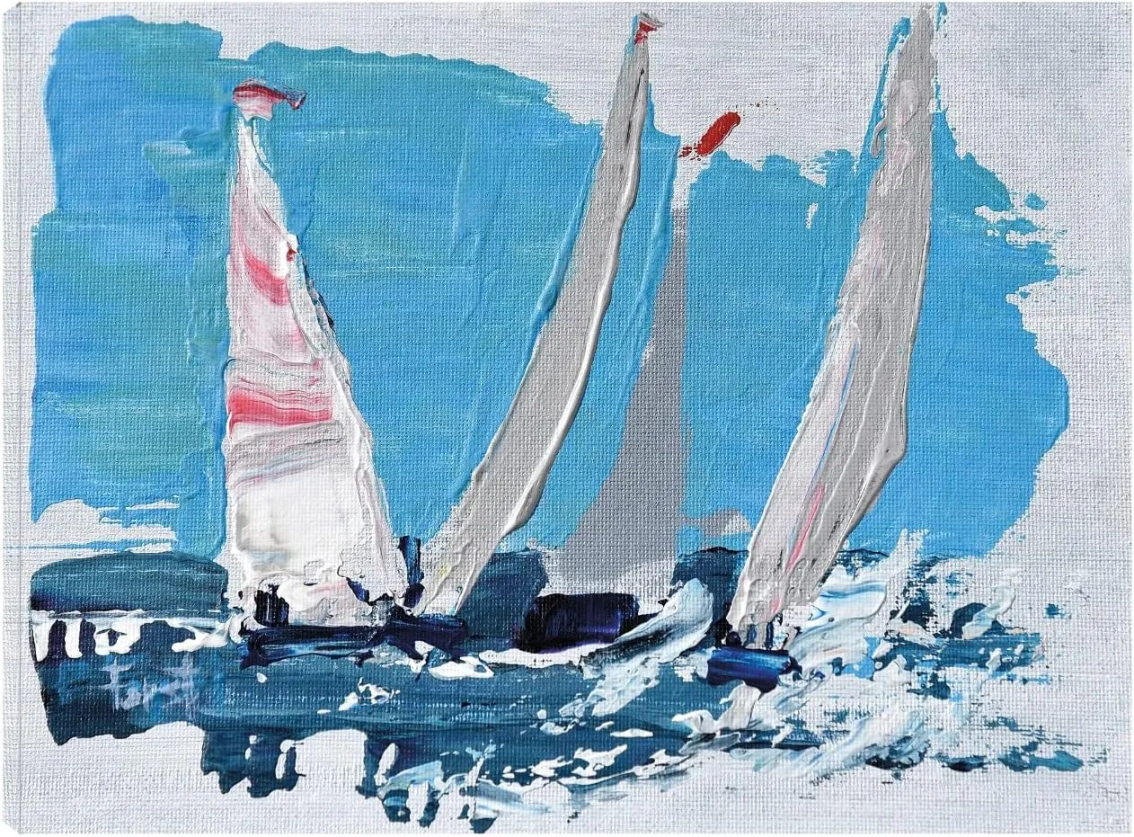 Fine Art Canvas Candy Stripe Regatta Canvas Wall Decor by Artist Beth A. Forst for Living Room, Bedroom, Bathroom, Kitchen, Office, Bar, Dining & Guest Room - Ready to Hang - 32 in x 24 in