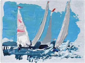 Fine Art Canvas Candy Stripe Regatta Canvas Wall Decor by Artist Beth A. Forst for Living Room, Bedroom, Bathroom, Kitchen, Office, Bar, Dining & Guest Room - Ready to Hang - 32 in x 24 in