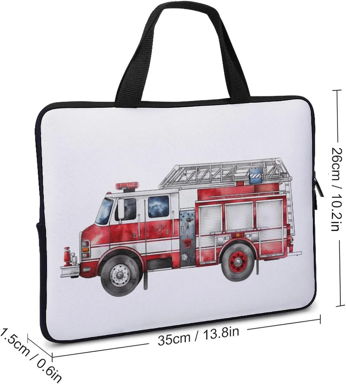 Fire Engine Watercolor Laptop Bag Laptop Case Computer Messenger Bag with Adjustable Shoulder Strap