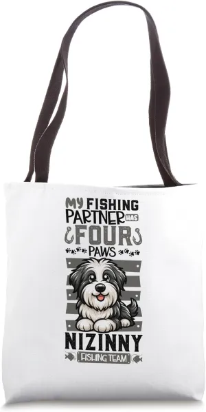 Fishing and Polish Lowland Sheepdog Tote Bag
