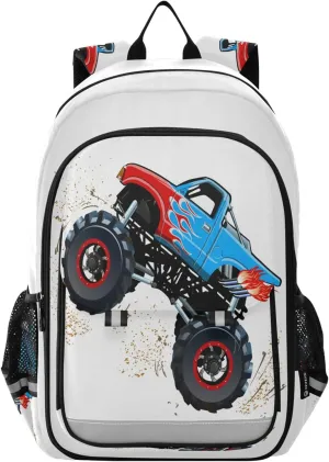 Fisyme Cartoon Monster Truck School Backpack Laptop Backpack Bags Bookbag Travel Casual Computer Notebooks Daypack