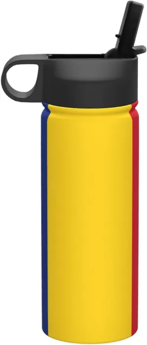 Flag of Romania Print Flask Stainless Steel Water Bottle with Straw 18OZ FOR Outdoor Gym Commute