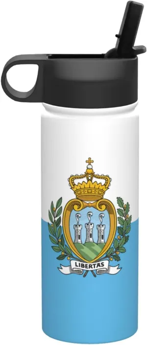 Flag of San Marino Print Flask Stainless Steel Water Bottle with Straw 18OZ FOR Outdoor Gym Commute