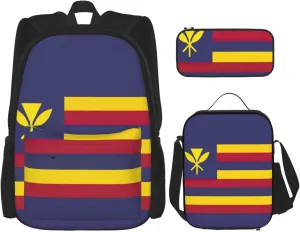 Flag Of The Kingdom Of Hawaii Print Unisex Stylish Travel Backpack Set With Insulated Lunch Bag,Adjustable Straps