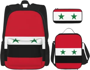 Flag Of The Syrian Arab Republic Print Stylish Travel Backpack And Lunch Box Set,600d Oxford Fabric,With Insulated Lunch Bag