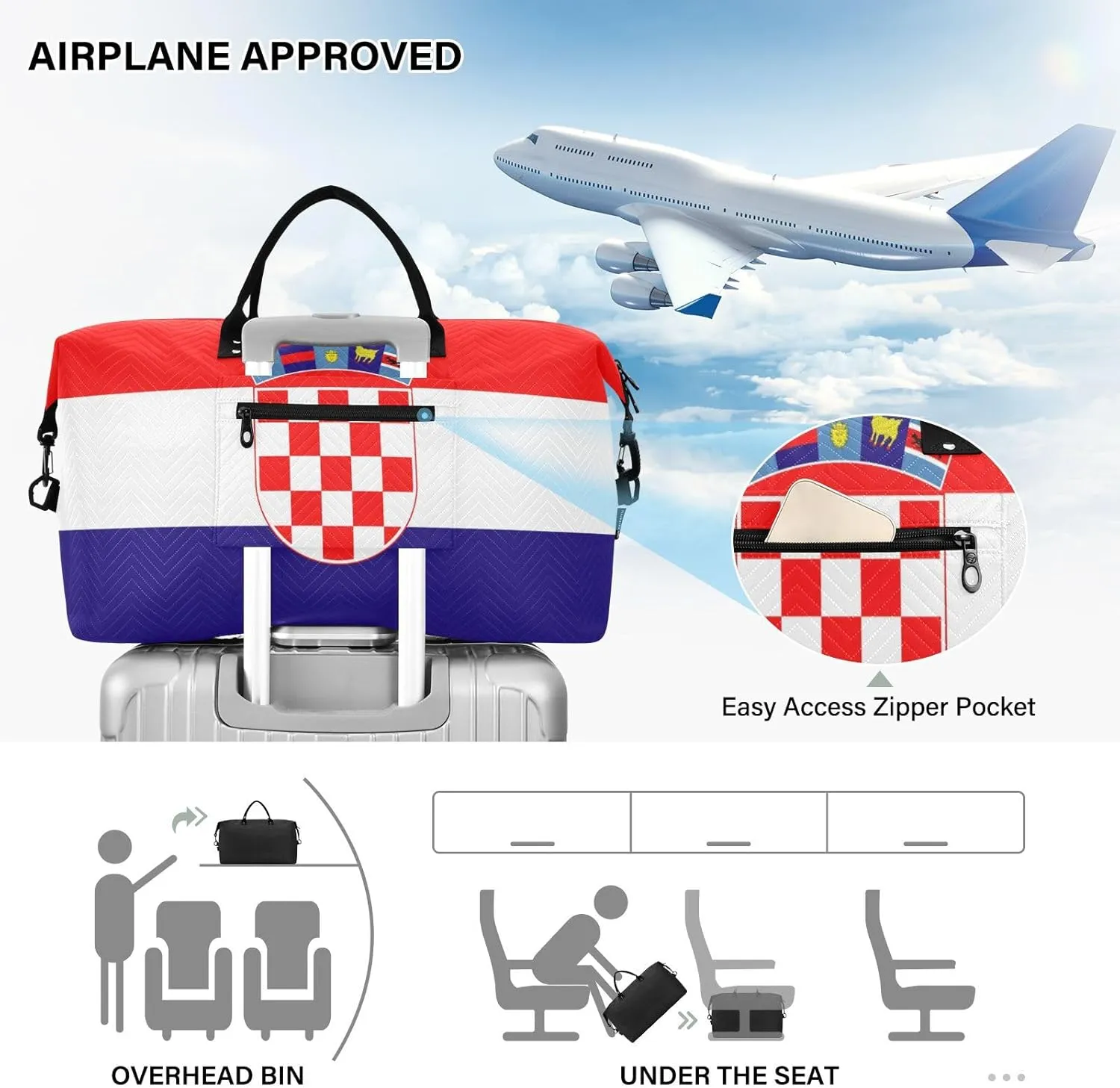 Flag Travel Duffle Bag Quilt Gym Bag Weekender Bags Overnight Bag Carry On Bag with Make Up Bag for Trip Women Ladies Airplane Travel Essentials Gifts