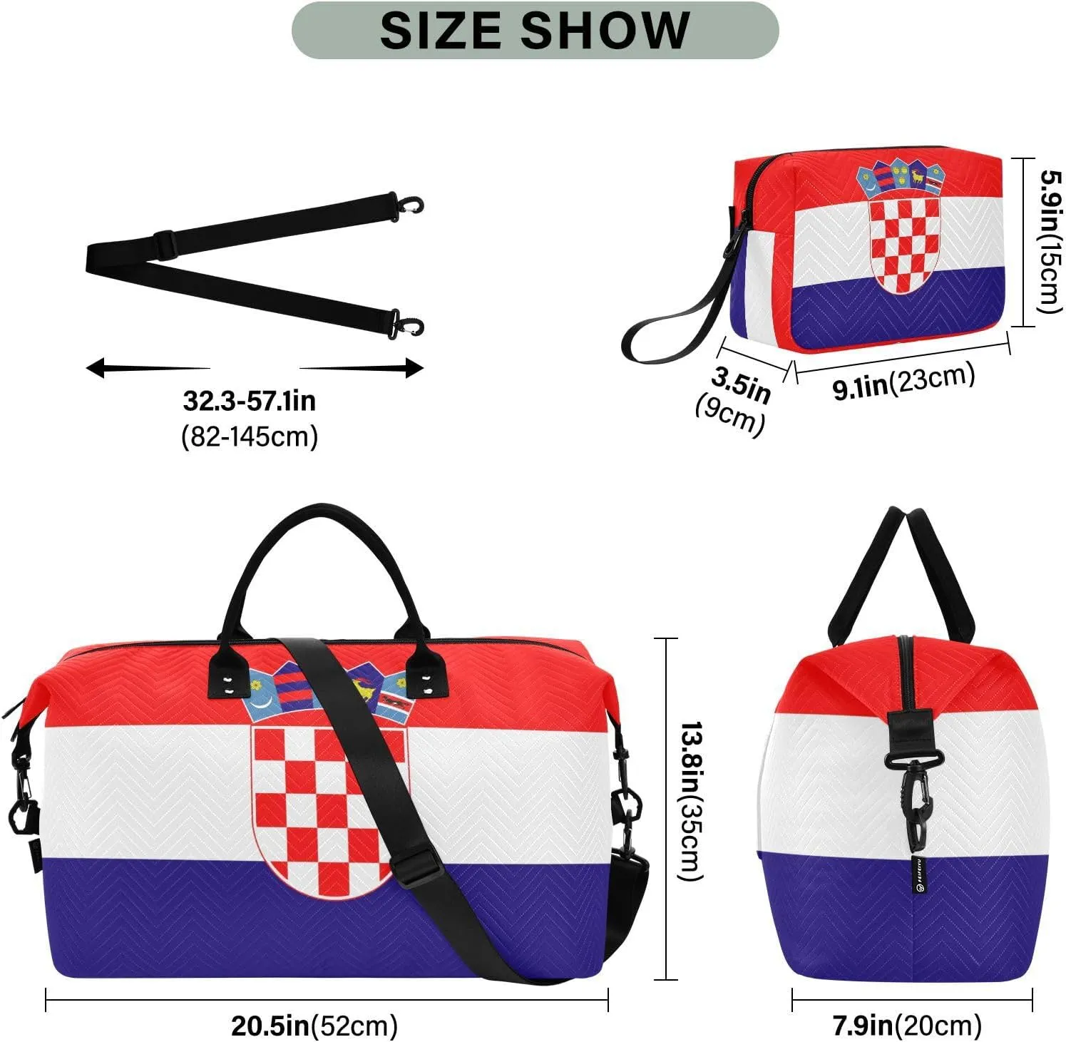 Flag Travel Duffle Bag Quilt Gym Bag Weekender Bags Overnight Bag Carry On Bag with Make Up Bag for Trip Women Ladies Airplane Travel Essentials Gifts