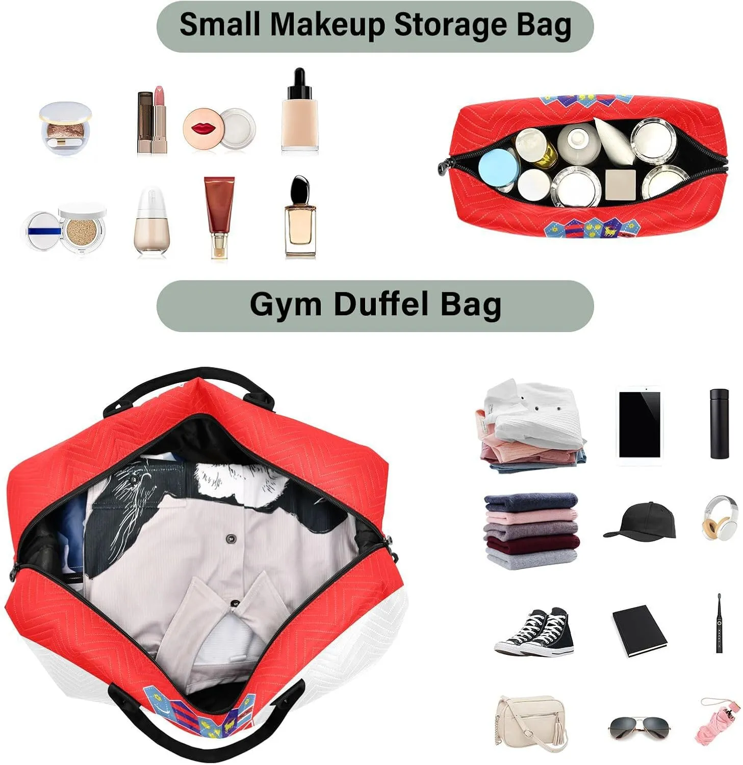 Flag Travel Duffle Bag Quilt Gym Bag Weekender Bags Overnight Bag Carry On Bag with Make Up Bag for Trip Women Ladies Airplane Travel Essentials Gifts