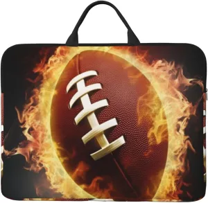 Flaming American Football Laptop Case Sleeve 14 inch Shockproof Protective Notebook Case Travel Laptop Bag with Handle Waterproof Computer Cover Briefcase Handbags for Men Women