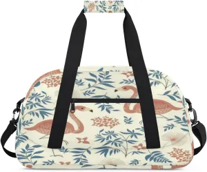 Flamingo Floral Petal Patterned Kids Overnighted Duffel Bag Carry-On Size & Ideal for School Practice or Weekender Travel with Zip and Shoulder Stra for Boys & Girls