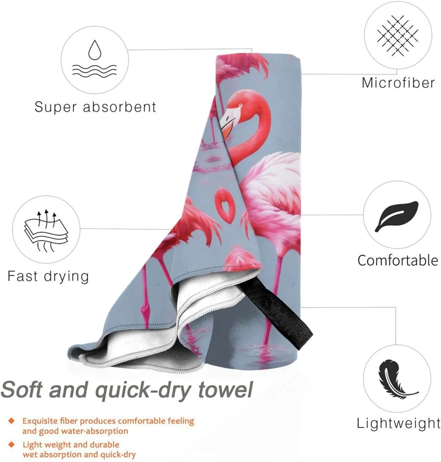 Flamingo Printed Premium Compact Microfiber Travel Towel-Featherlight & Quick Dry,Sand-Resistant Beach Towel for Swimming,Camping,Vacation Essentials with Carry Pouch