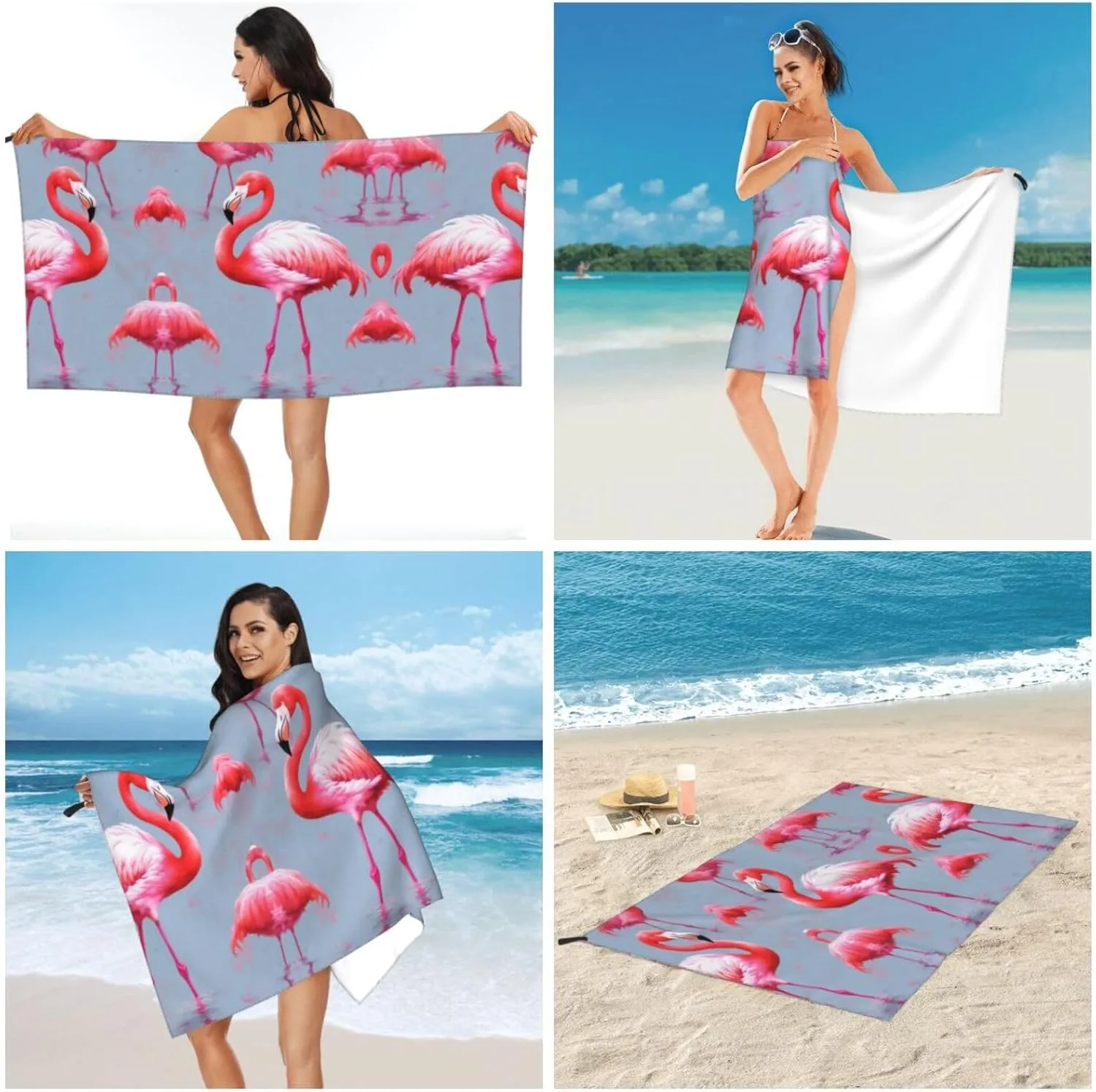 Flamingo Printed Premium Compact Microfiber Travel Towel-Featherlight & Quick Dry,Sand-Resistant Beach Towel for Swimming,Camping,Vacation Essentials with Carry Pouch