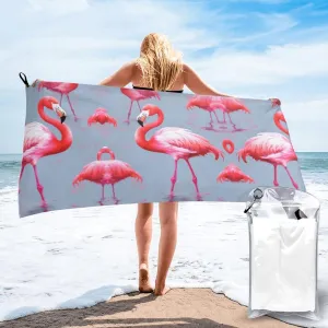 Flamingo Printed Premium Compact Microfiber Travel Towel-Featherlight & Quick Dry,Sand-Resistant Beach Towel for Swimming,Camping,Vacation Essentials with Carry Pouch