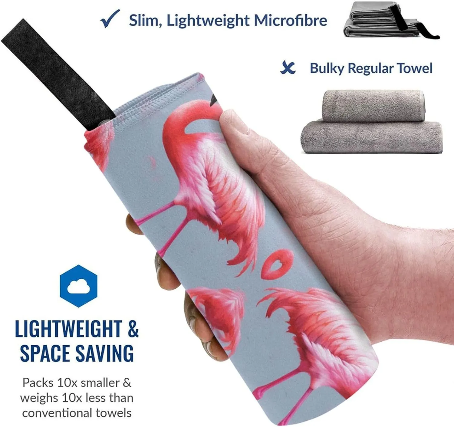 Flamingo Printed Premium Compact Microfiber Travel Towel-Featherlight & Quick Dry,Sand-Resistant Beach Towel for Swimming,Camping,Vacation Essentials with Carry Pouch