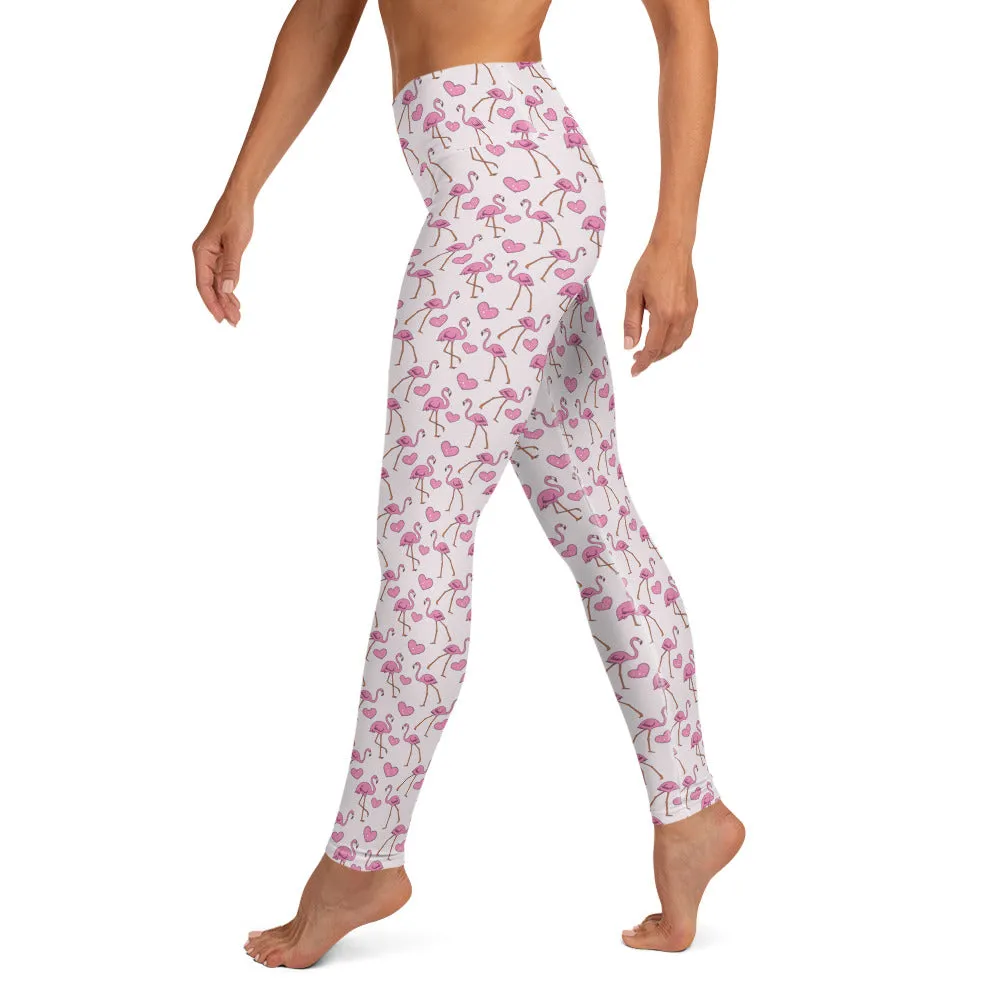Flamingos and Hearts High-waist Yoga Leggings