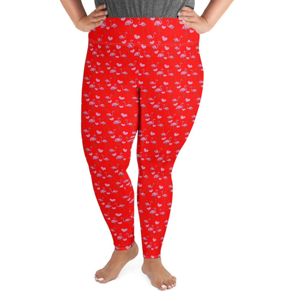 Flamingos and Hearts Plus Size Leggings