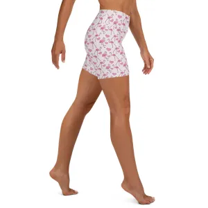 Flamingos and Hearts Yoga Shorts