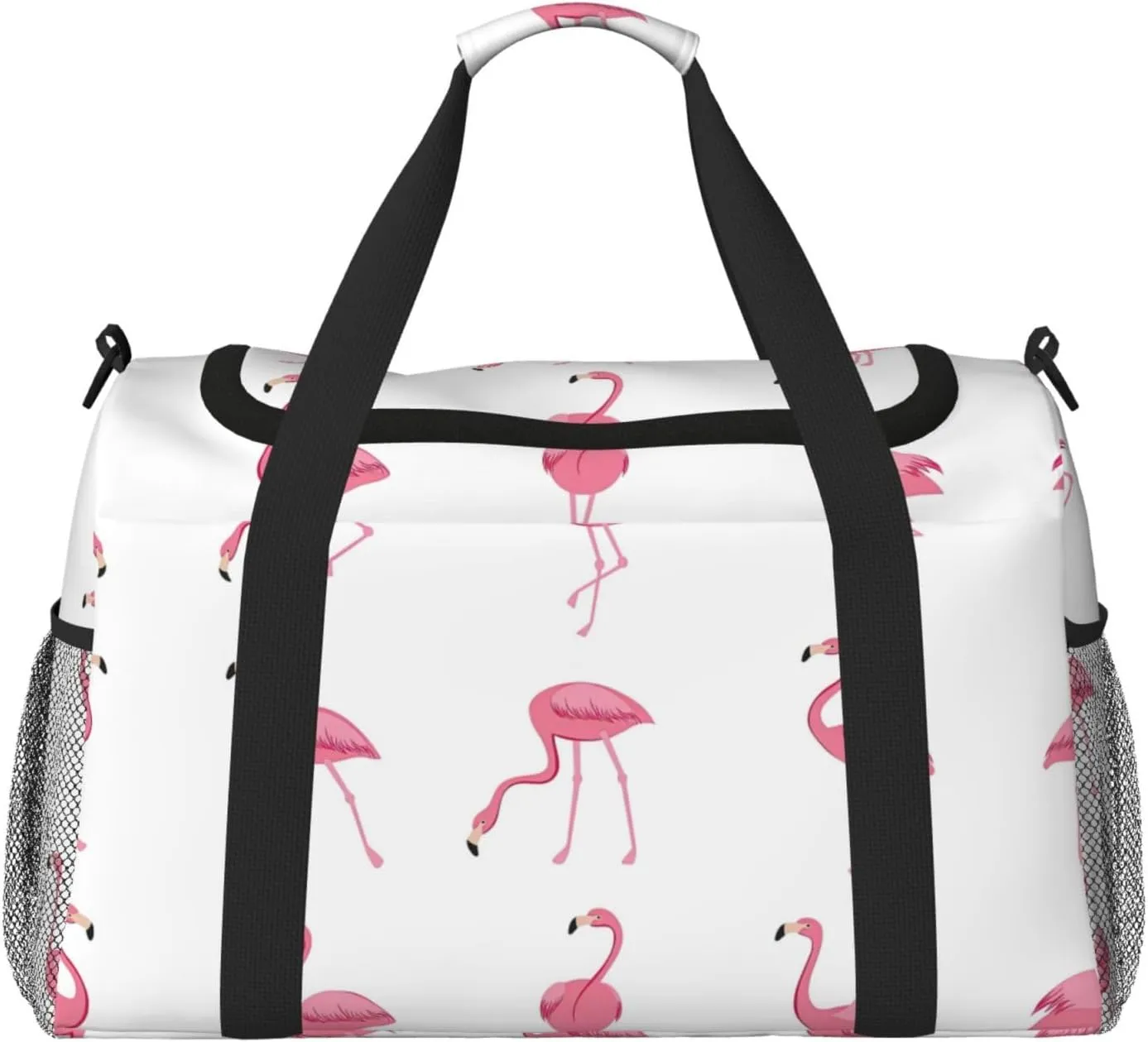 Flamingos on white print Large Canvas Travel Duffel Bag Weekender Bags for Women Overnight Bag Carry On Tote Bag