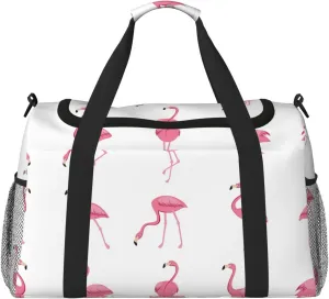 Flamingos on white print Large Canvas Travel Duffel Bag Weekender Bags for Women Overnight Bag Carry On Tote Bag