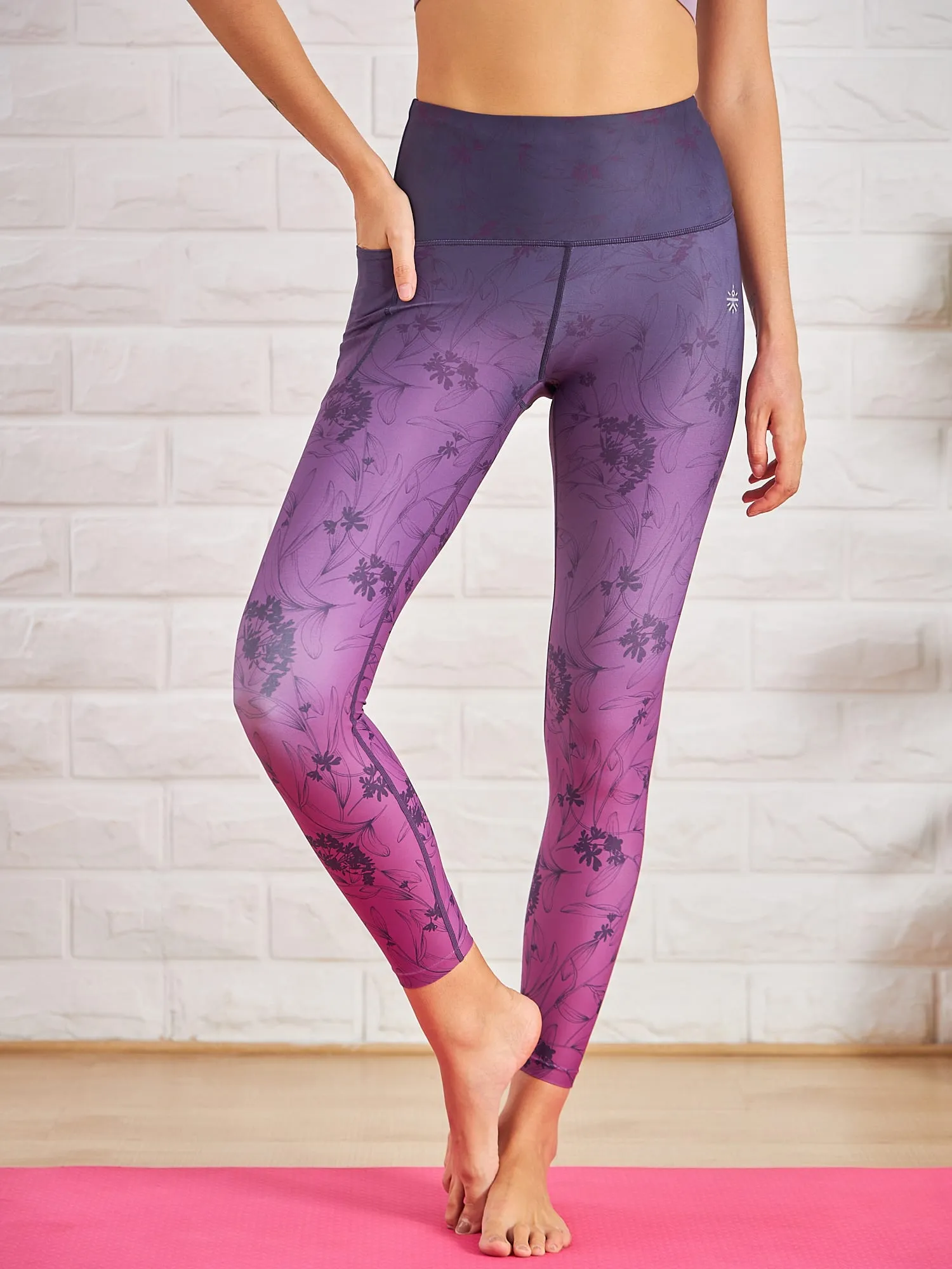 Floral Ombre Yoga Tights with Side Pocket