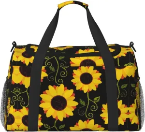 Floral Sunflower print Large Canvas Travel Duffel Bag Weekender Bags for Women Overnight Bag Carry On Tote Bag