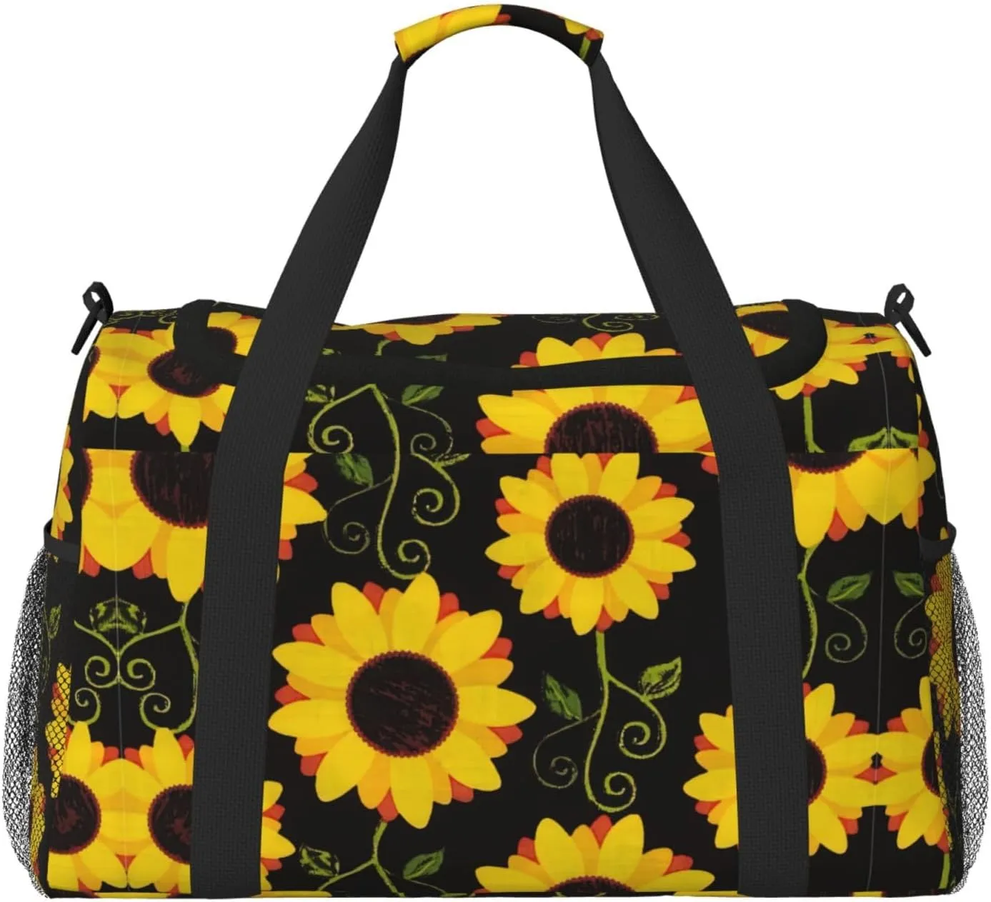 Floral Sunflower print Large Canvas Travel Duffel Bag Weekender Bags for Women Overnight Bag Carry On Tote Bag