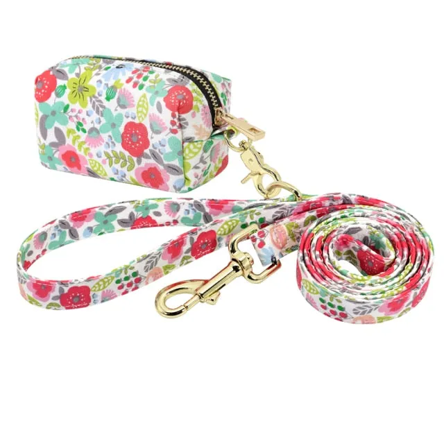 Flower Printed Dog Leash With Bag
