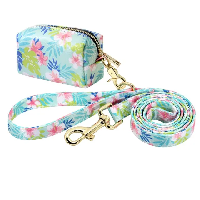 Flower Printed Dog Leash With Bag
