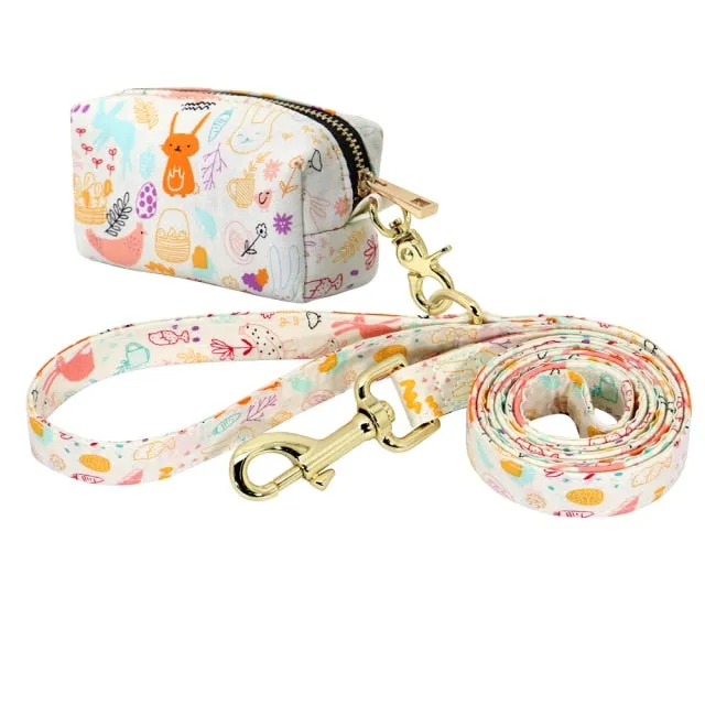Flower Printed Dog Leash With Bag