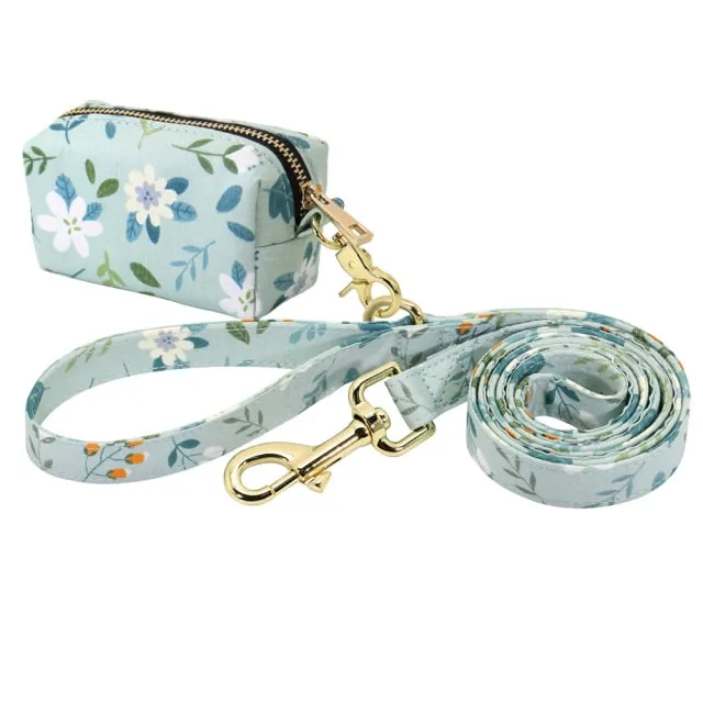 Flower Printed Dog Leash With Bag