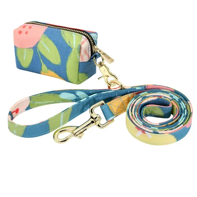 Flower Printed Dog Leash With Bag