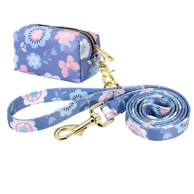 Flower Printed Dog Leash With Bag