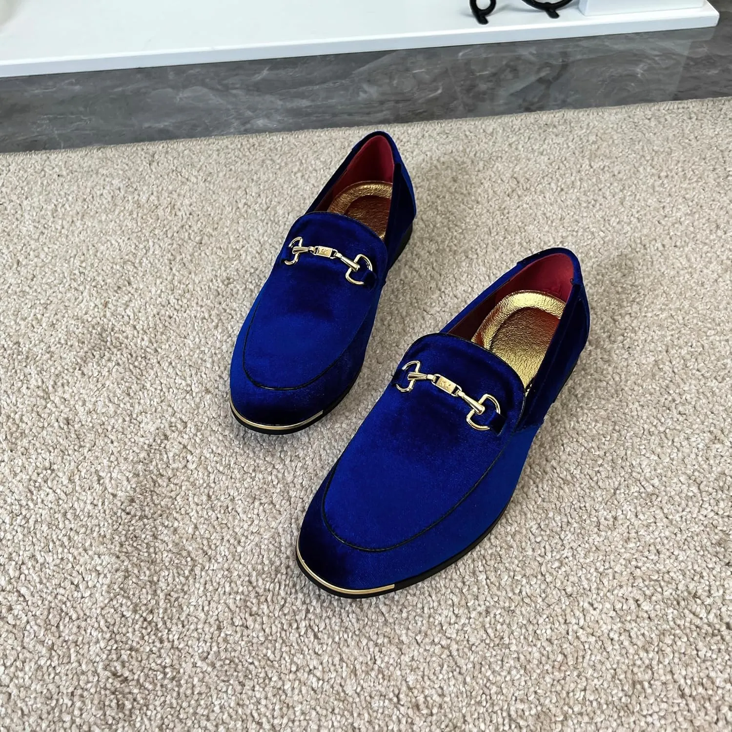FLQL Men's Luxury Velvet Penny Loafers Shoes Embroidery Suede Dress Loafers Daily Boats Shoes for Party Wedding Prom Size 7-13