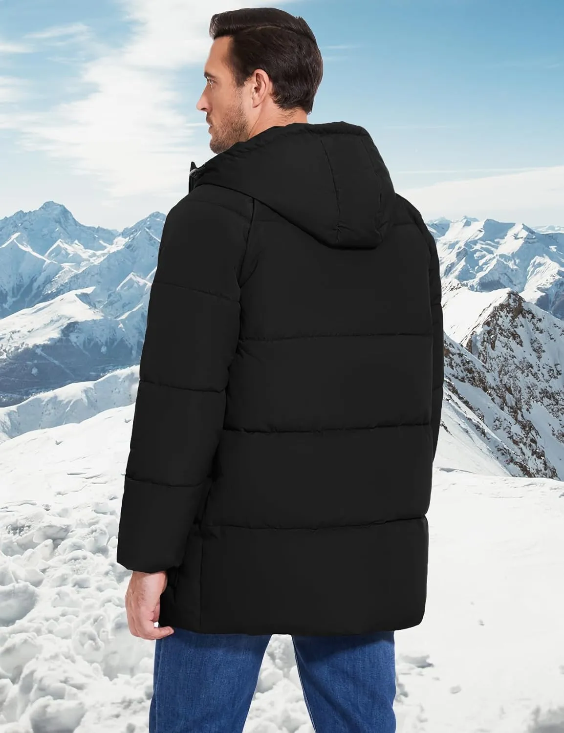 Flygo Men's Long Parka Winter Coats Hooded Puffer Jacket Heavy Warm Water-Resistant Outerwear Cold Weather
