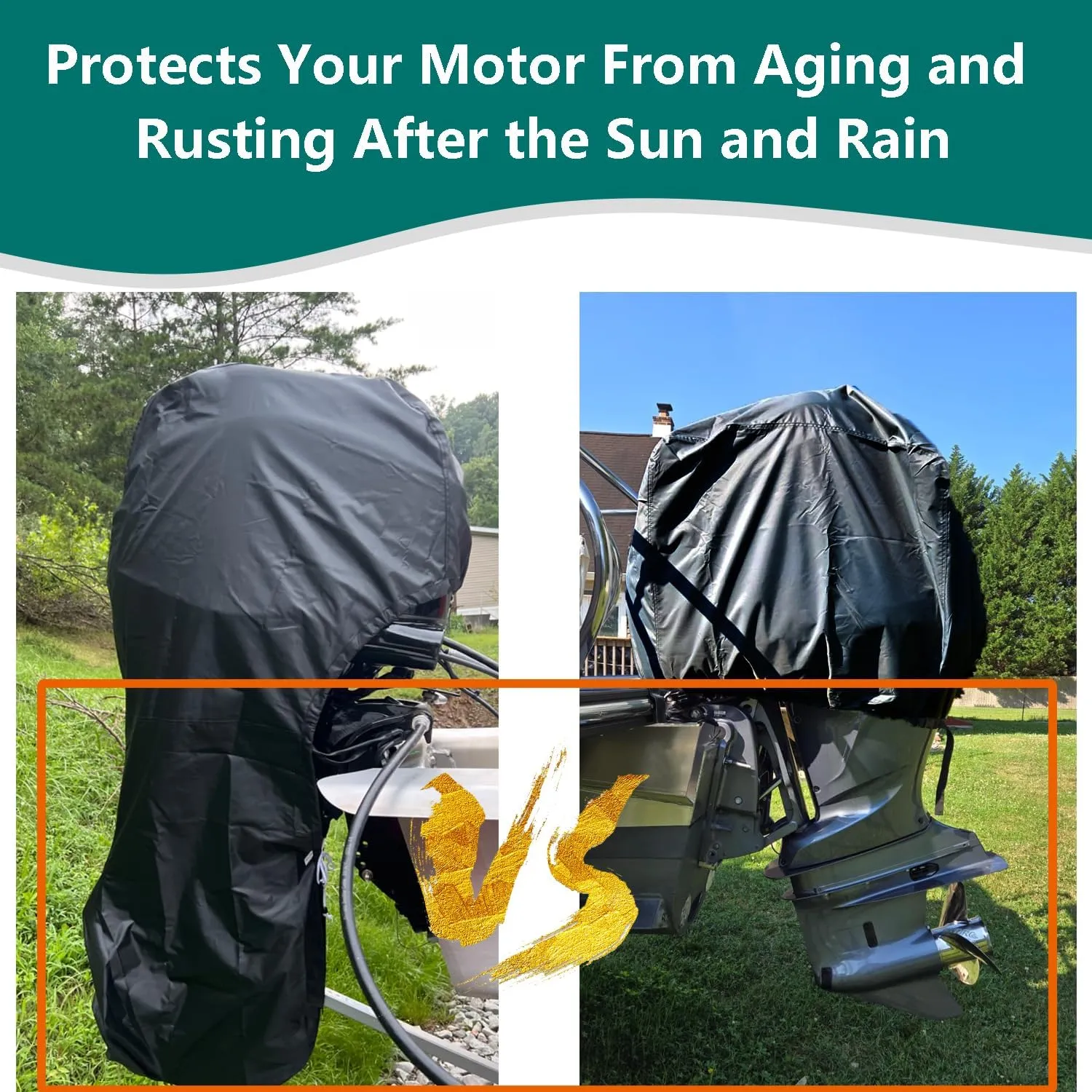 FLYMEI Outboard Motor Cover Fit 150-225 HP Motor, Full Boat Motor Cover Waterproof 600D Heavy Duty Oxford Fabric with PVC Coating, Windproof Outboard Engine Hood Covers with Zipper, Universal, Blue