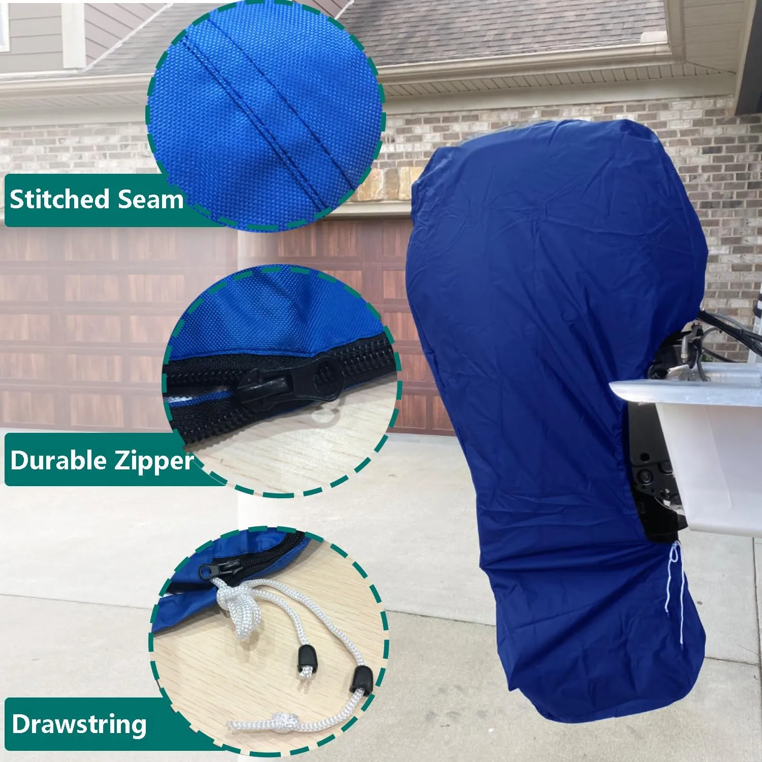 FLYMEI Outboard Motor Cover Fit 150-225 HP Motor, Full Boat Motor Cover Waterproof 600D Heavy Duty Oxford Fabric with PVC Coating, Windproof Outboard Engine Hood Covers with Zipper, Universal, Blue