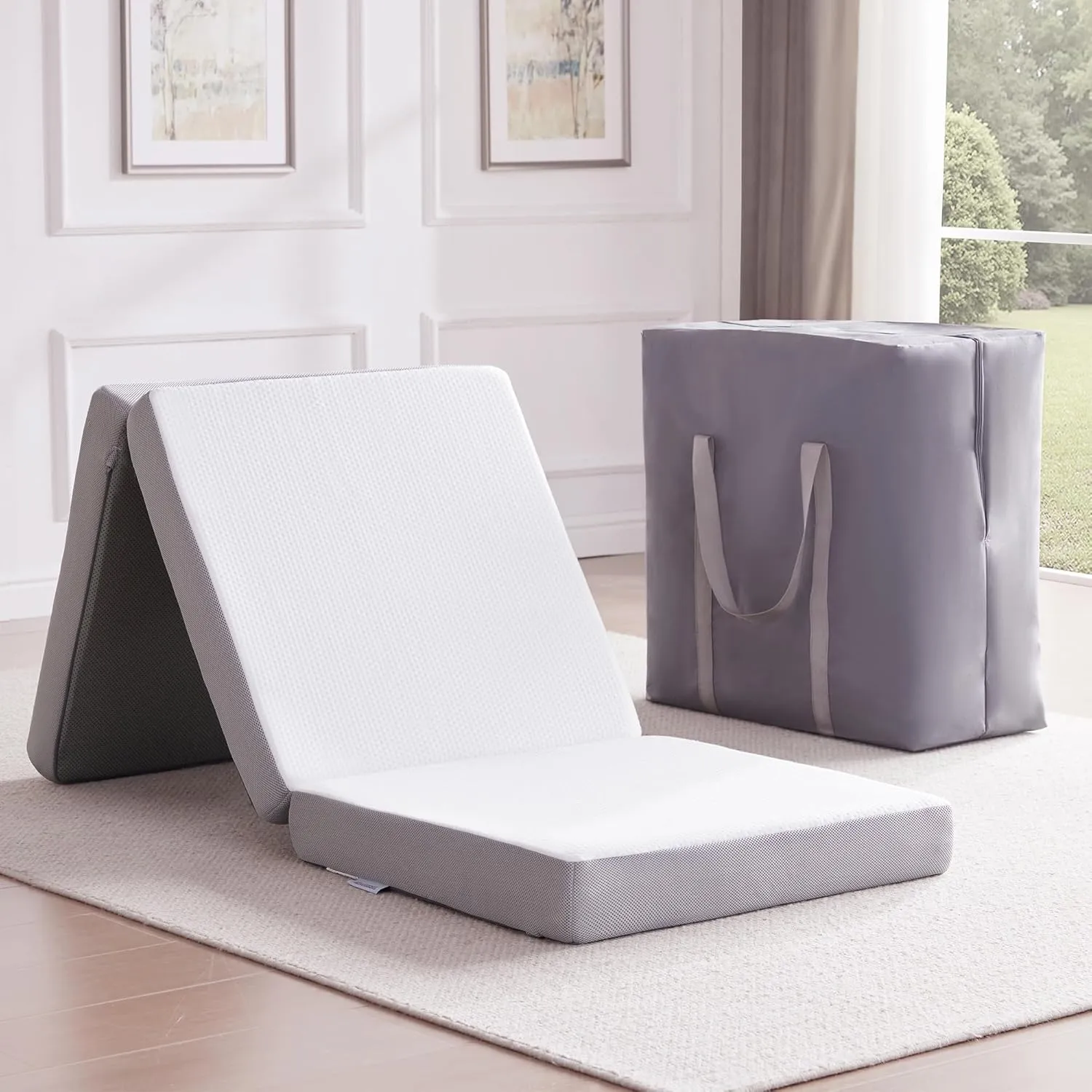 Folding Mattress, Trifold Mattress Twin 4 inch Foldable Mattresses Memory Foam for Travel Camping Floor Guest Bed, Washable Cover with Storage Bag (75"x38"x4")
