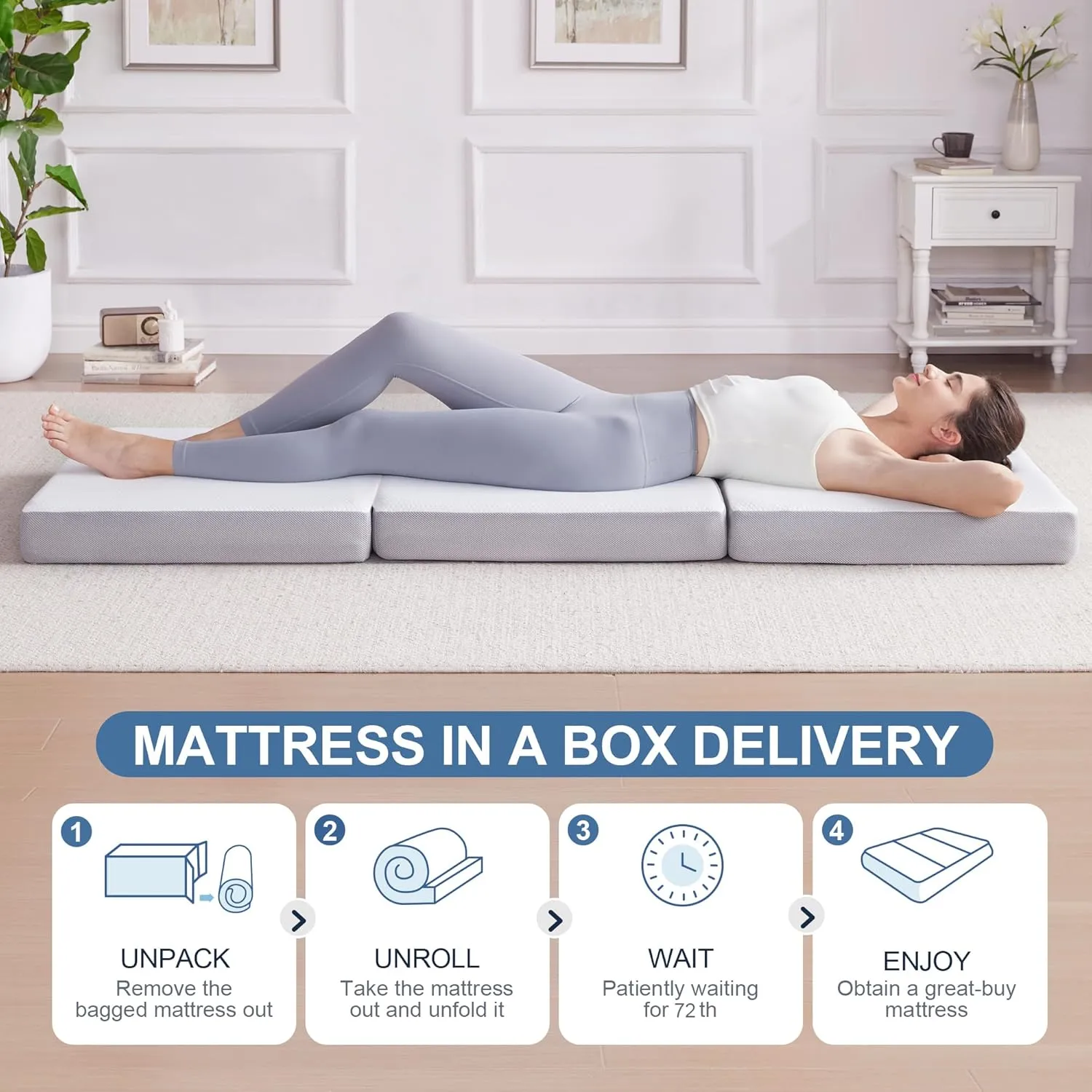 Folding Mattress, Trifold Mattress Twin 4 inch Foldable Mattresses Memory Foam for Travel Camping Floor Guest Bed, Washable Cover with Storage Bag (75"x38"x4")