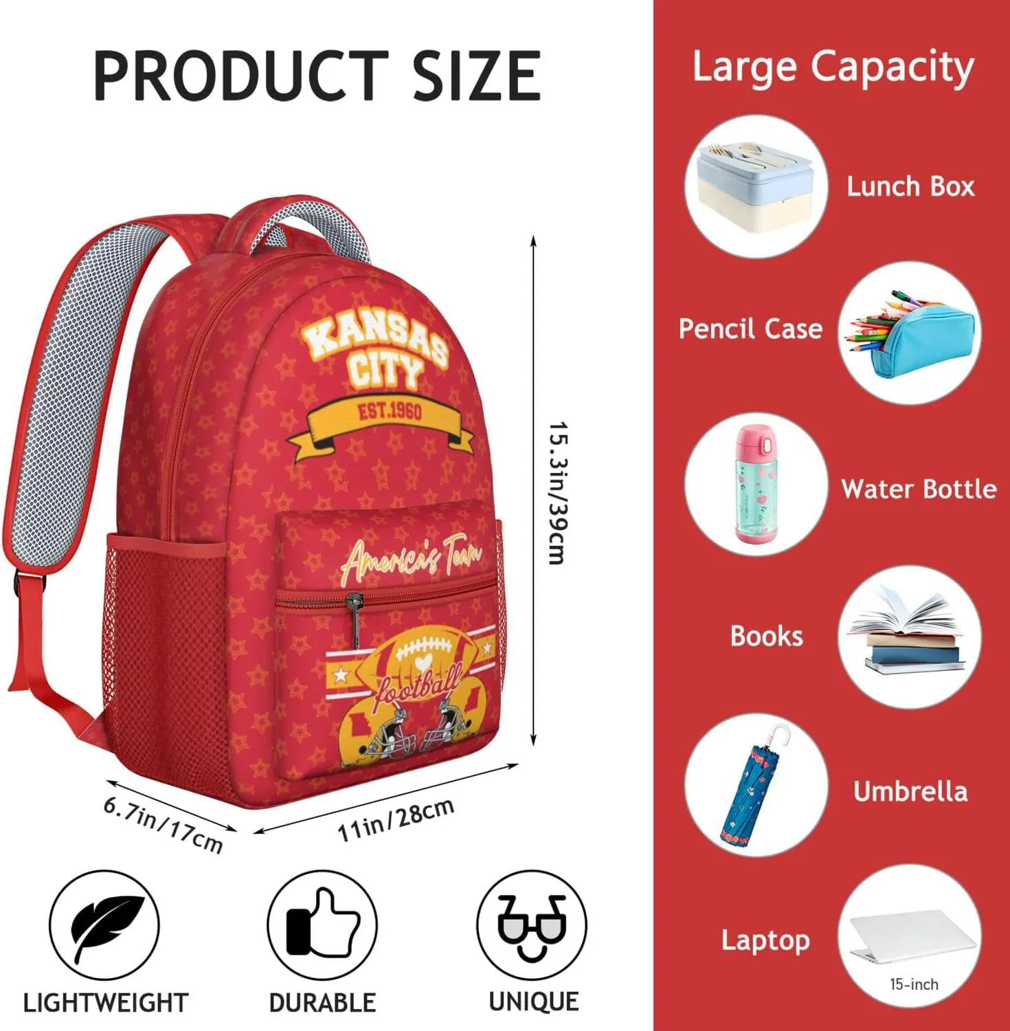 Football Backpack for Boys Girls, High Capacity Football Laptop Bag Casual Daypack For Adults Men Fan Gifts