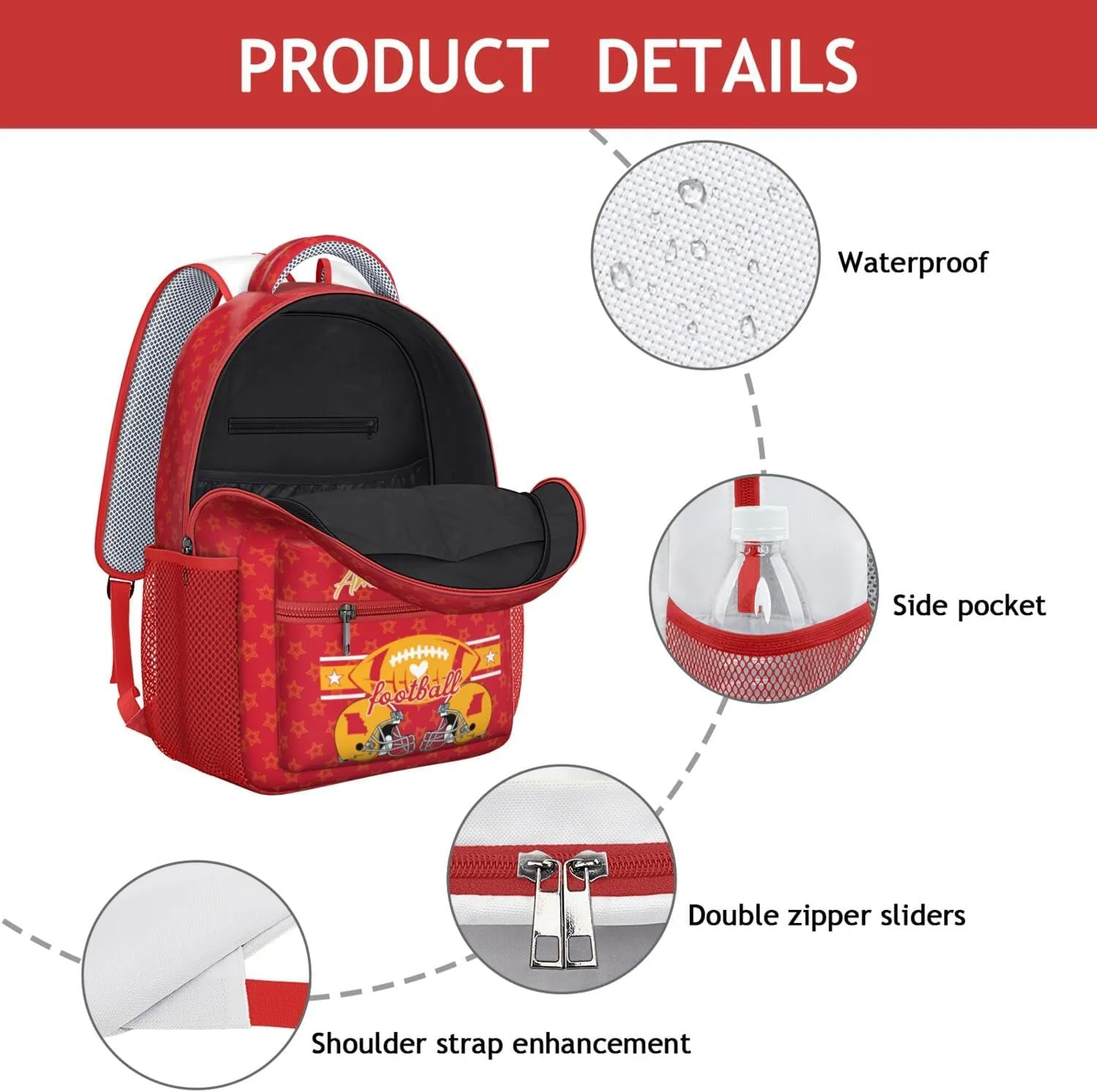 Football Backpack for Boys Girls, High Capacity Football Laptop Bag Casual Daypack For Adults Men Fan Gifts