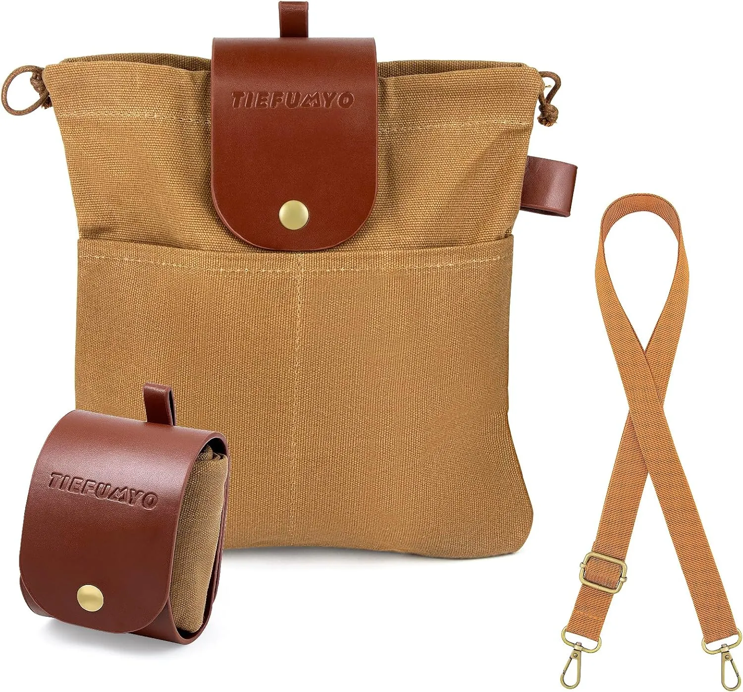 Foraging Bag Waxed Canvas Outdoor Camping Foraging Pouch Water Resistant Collapsible Brown Mushroom Bushcraft Belt Tool Bag for Travel Hiking Backpacking