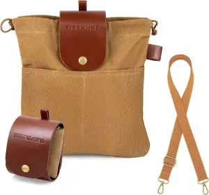 Foraging Bag Waxed Canvas Outdoor Camping Foraging Pouch Water Resistant Collapsible Brown Mushroom Bushcraft Belt Tool Bag for Travel Hiking Backpacking