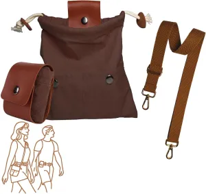 Foraging Bag with Front Pockets & Adjustable Shoulder Strap Canvas Foraging Pouch for Hiking, Bushcraft, Collapsible Belt Bag for Collecting Mushrooms, Rocks