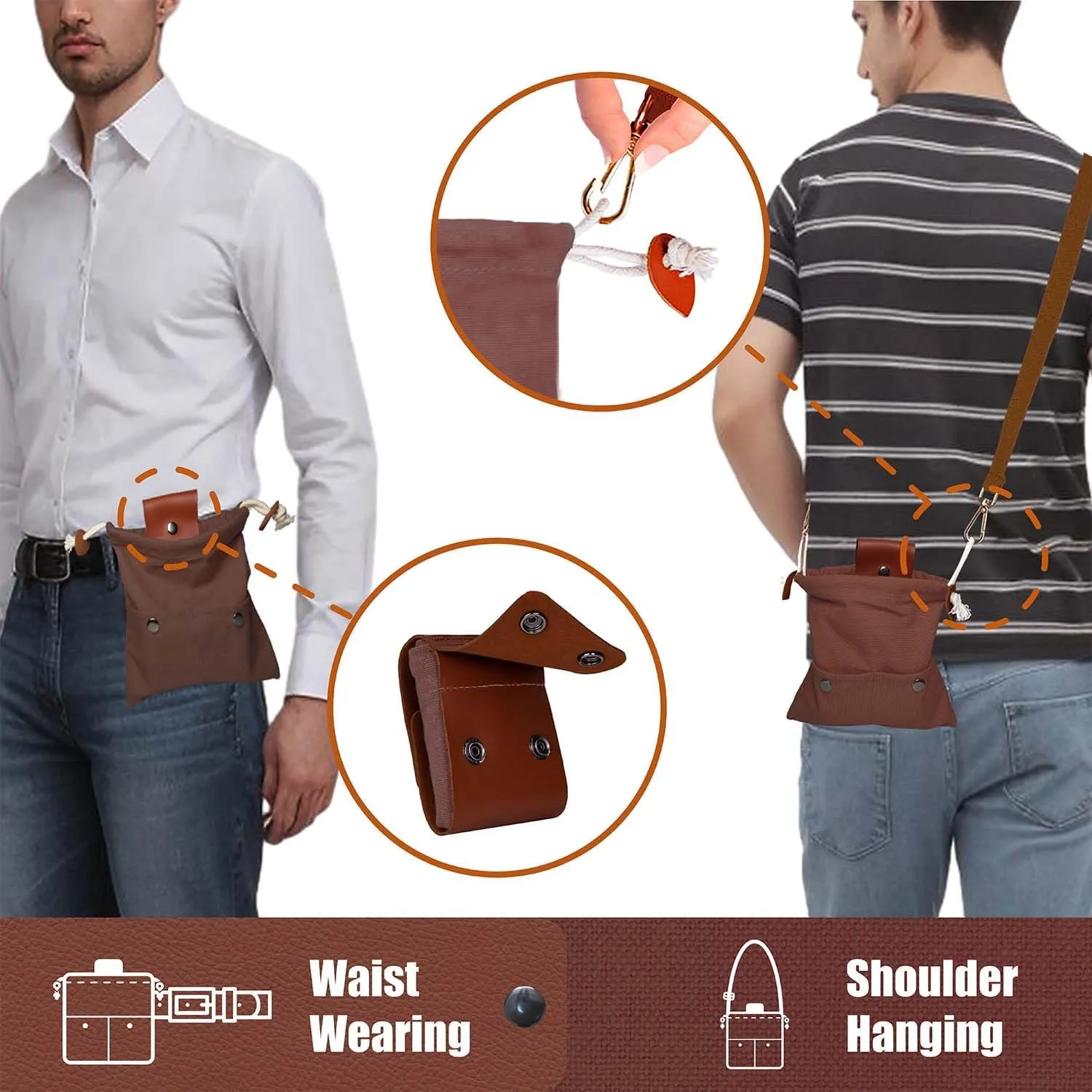 Foraging Bag with Front Pockets & Adjustable Shoulder Strap Canvas Foraging Pouch for Hiking, Bushcraft, Collapsible Belt Bag for Collecting Mushrooms, Rocks