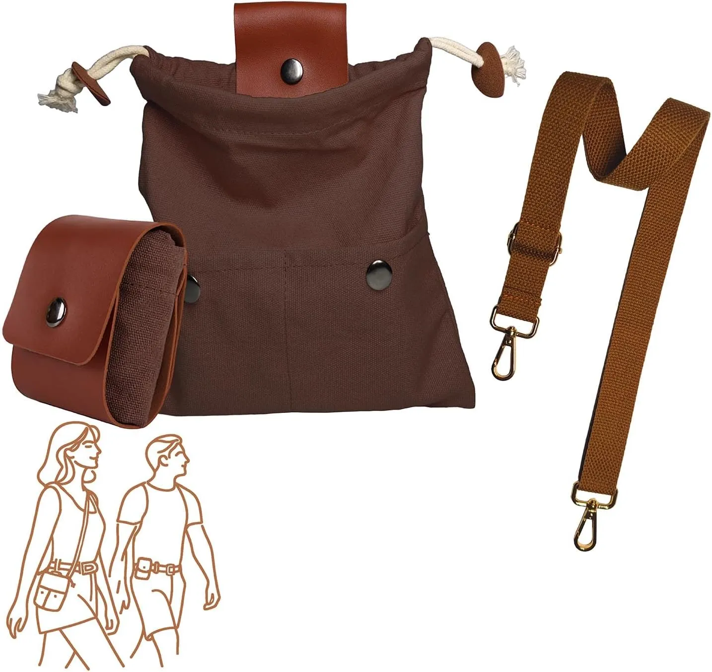 Foraging Bag with Front Pockets & Adjustable Shoulder Strap Canvas Foraging Pouch for Hiking, Bushcraft, Collapsible Belt Bag for Collecting Mushrooms, Rocks