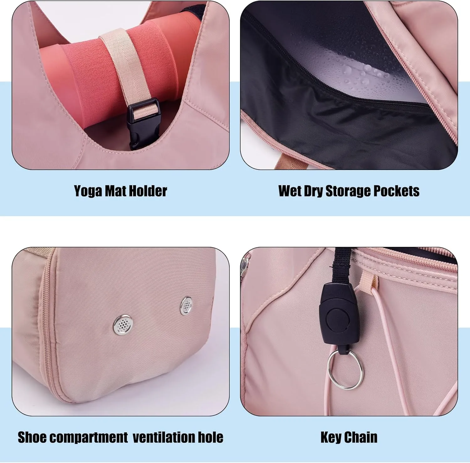 Forestfish Gym Bag For Women With Yoga Mat Holder & Shoe Compartment & Wet Dry Storage Pocket & Adjustable Strap